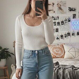 Beige Scoop Minimalist Neutral Knit Neck Sweater